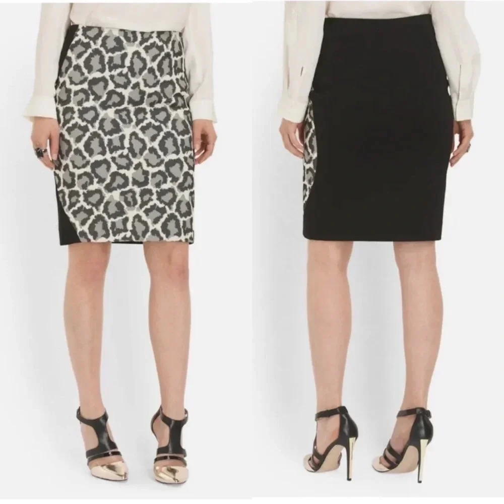 Diane Von Furstenberg Emma Leopard Animal Print Side Zip Pencil Skirt Fog